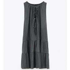 ZARA RUFFLED DRESS WITH RUCHING GRAY SMALL