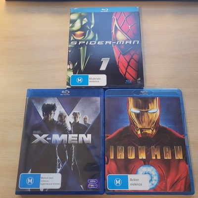 3x Marvel Films on Blu-ray (VGC) Region B Spider-Man '02 X-Men 2000 Iron Man '08