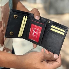 Genuine Leather Men’s Trifold Chain Biker Wallet RFID Blocking Christmas Sale