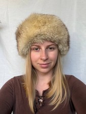 Vintage Fox Fur Hat Genuine Warm Fluffy Fur Beret Slavic Doll Hat 90s Style