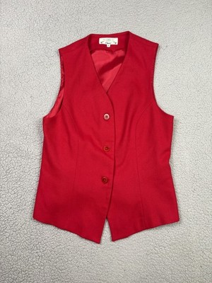 Vintage Orvis Vest Womens Medium Red 100% Wool Lined Tailored Button Career