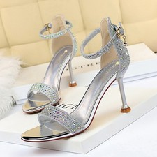 Women Summer High Heels Rhinestone Sandals Ankle Strap Pumps Stilettos Shoes