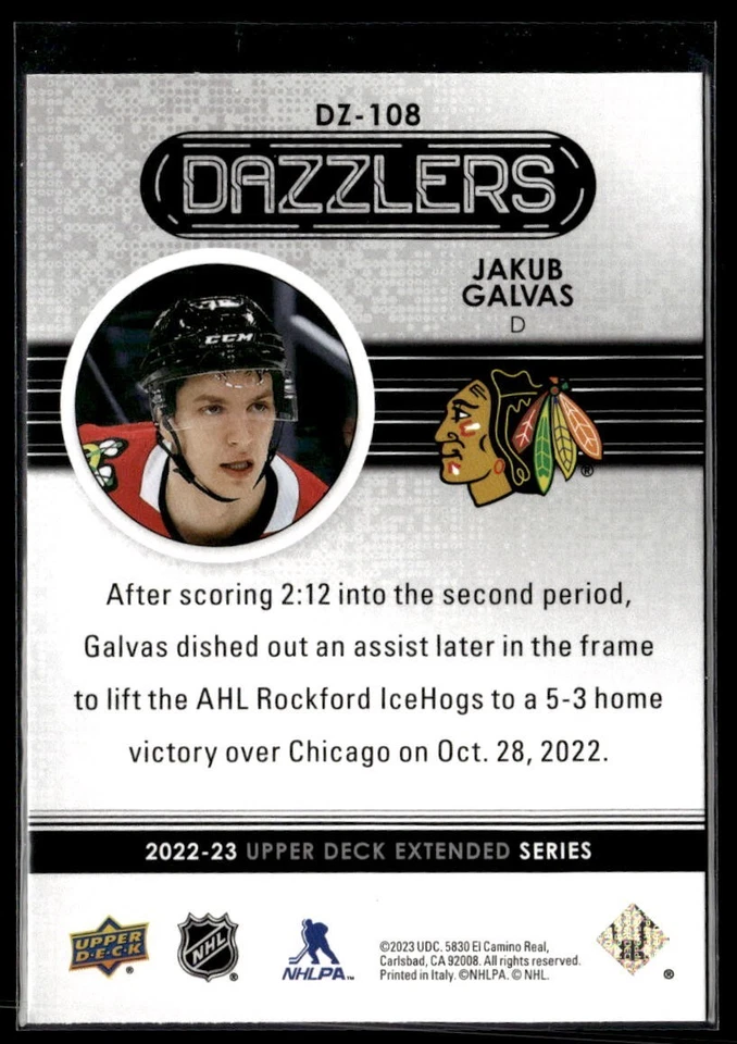 2022-23 Upper Deck Extended Series Dazzlers Blue #DZ-108 Jakub Galvas - Image 2 of 2
