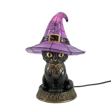 Katzenlampe dekorativ Katzenfigur mit Hexenhut bunt Nachttischlampe f&uuml;r