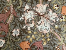 SANDERSON William Morris Rare Vintage Fabric - Golden Lily Brown ZE 872 - 2m