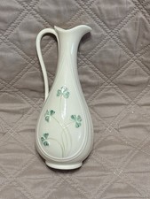 Vintage Belleek Ireland Shamrock Clover Leaf Pitcher Irish Porcelain Vase Green