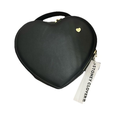 Stoney Clover Heart Black Top Handle Bag Gold Hardware Zip Closure