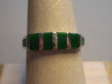 VINTAGE STERLING SILVER  TURQUOISE BAND RING - Size 7 1/2