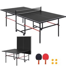 Black 8x5 Ft Foldable Ping Pong Table With Net 2 Paddles 4 Balls