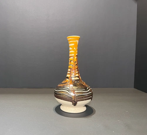 Royal Haeger USA Bud Vase Brown Orange Drip Glaze Vintage Pottery 7”