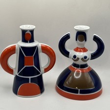 Sargadelos Porcelain Figurines Man R.P. And Woman C.R. Geometric Modern Spain