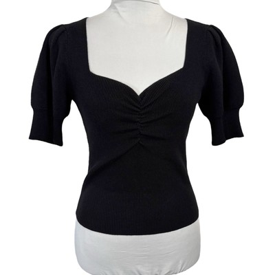 #ad NWT Express Puff Sleeve Knit Top Cropped Sweater Boho Cottage Prairie Size XS $19.76