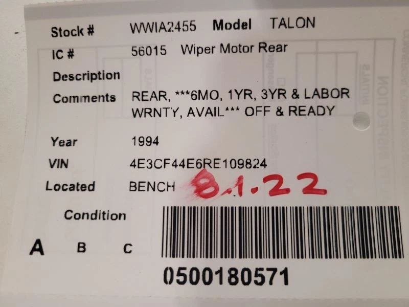 Rear Wiper Motor Fits 90-94 LASER 1598260 - Image 3 of 3