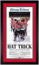 2015 Chicago Tribune HAT TRICK Blackhawks Stanley Cup Framed 16x26 Full Size