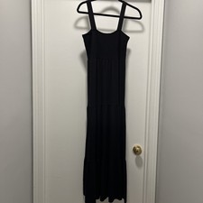 New Loft Petite Small Smocked Top Tiered Maxi Dress Black Rayon Spandex SP