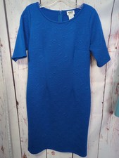 Monroe & Main Blue Short Sleeve Back Zip Textured Dress Size Small EUC    [PT18]