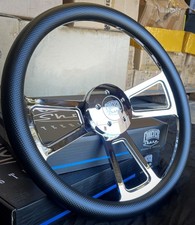 18 Inch Billet Semi Truck Steering Wheel Black Carbon Fiber Vinyl Grip - 5 Hole