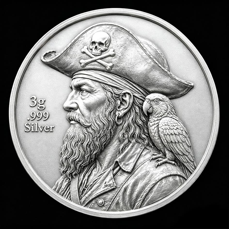 3g .999 Silver Medal Buccaneer's Bounty - Captain Blackbeard Mintage 2500