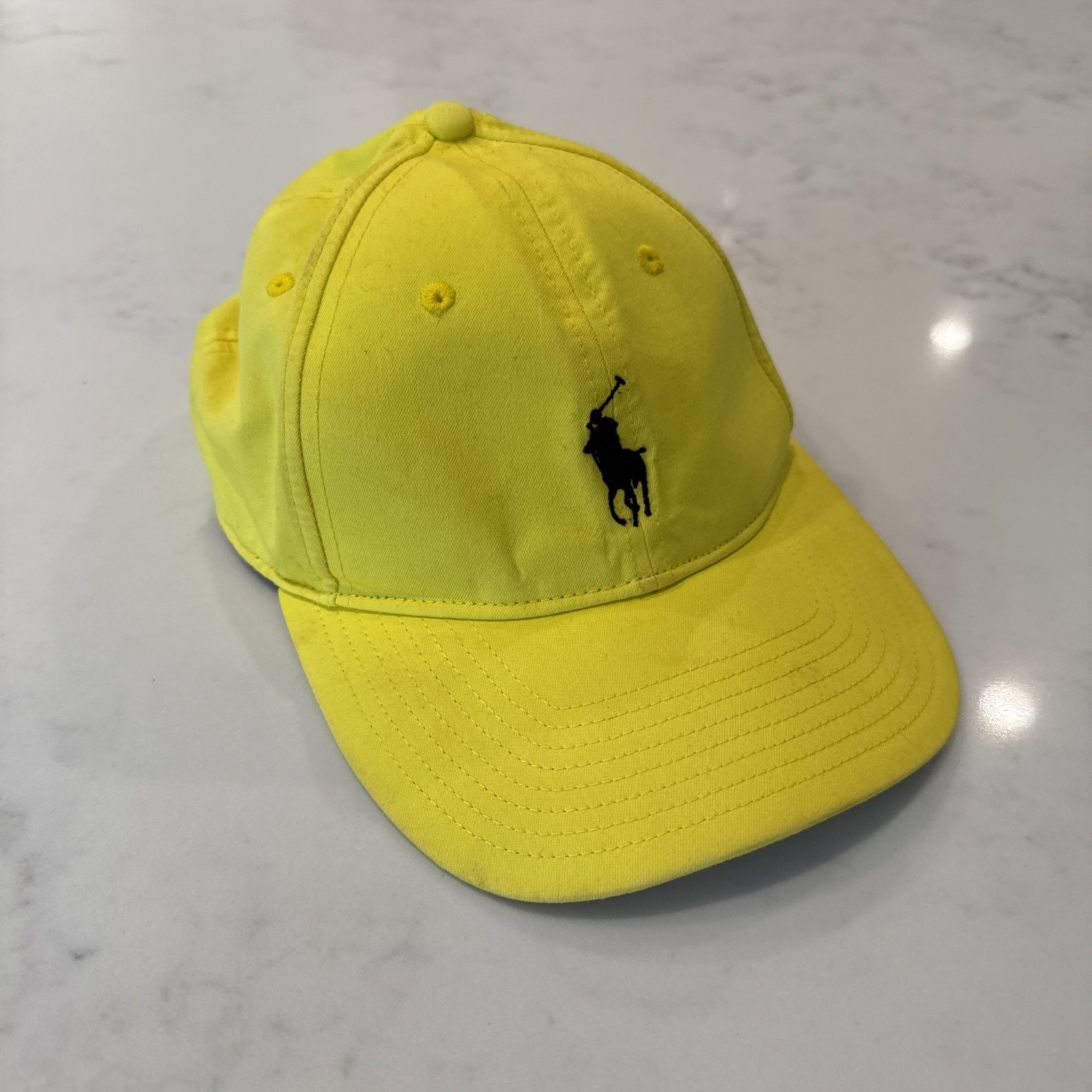 Cappello Polo Ralph Lauren Berretto Giallo Regolabile Pelle Strapback Blu Pony Golf