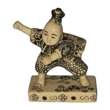 Carved Japanese Polychrome Resin Figurine Man Fighting Vintage Repaired See Pics