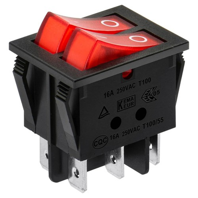 #ad Double Rocker Switch SPST On Off 6 Terminals Red Light 16A 250VAC 2Pack $10.99