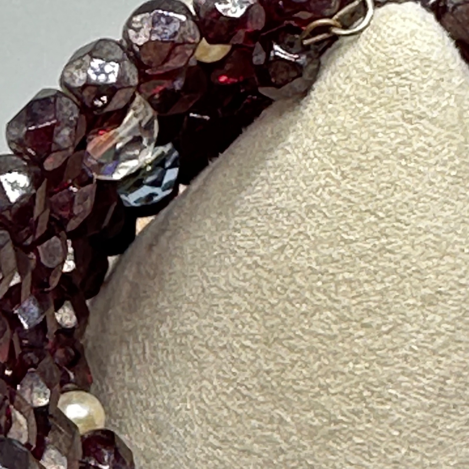Beaded Ruby Pearl and Clear Wire Memory Bracelet … - image 2