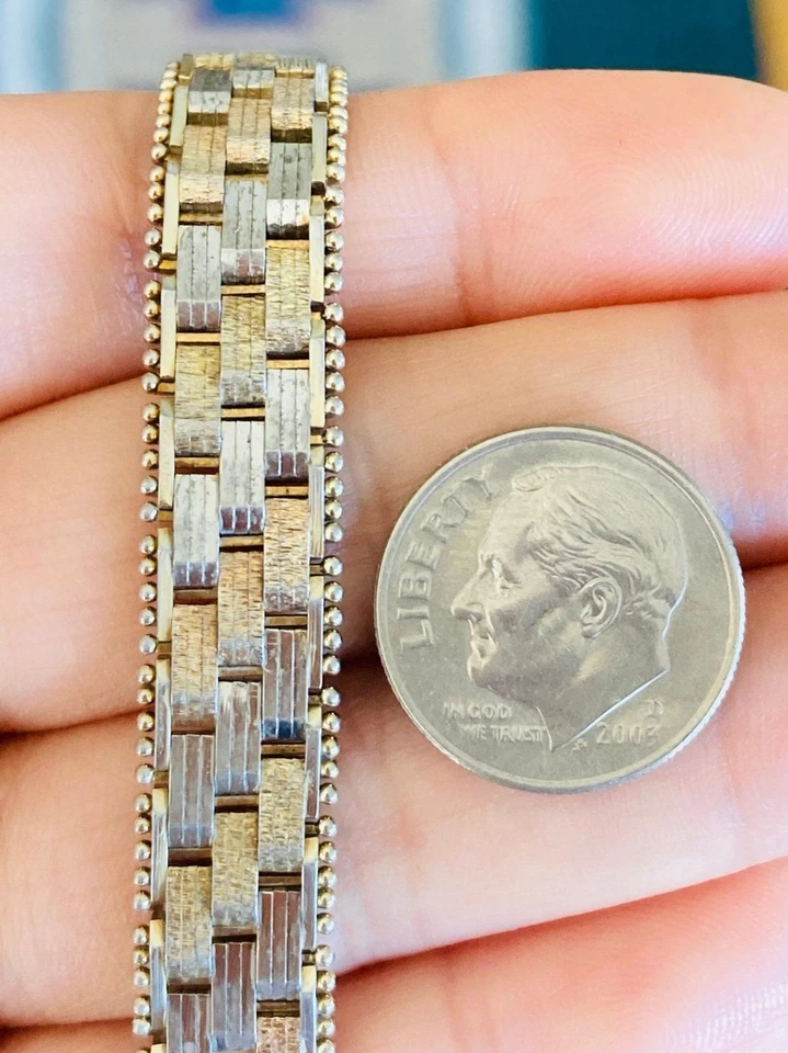 Brazalete súper pesado oro rosa 14kt oro amarillo sobre 925 esterlina 7,25" Foto 3 de 4