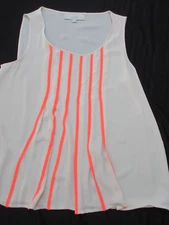 Sz SP LOFT Sleeveless Cream Shirt Blouse contrast coral stripes flare Petite