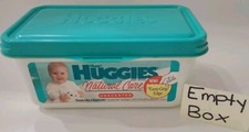 Vintage Huggies Unscented Natural Baby Wipe Container Empty Movie Prop Dirty    