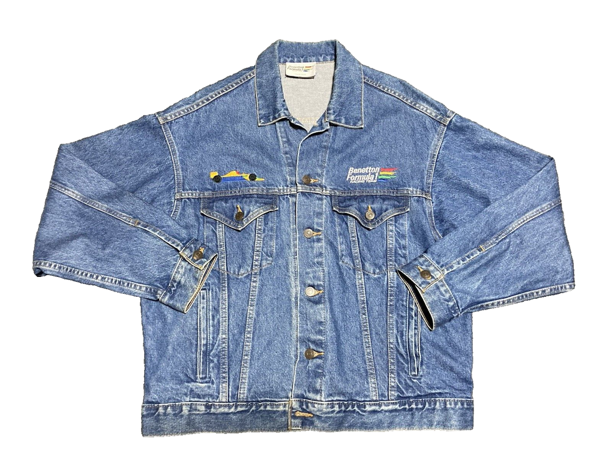 Benetton Formula 1 Racing Team Denim Jacket Size L Blue Made Benetton Formula 1 Racing Team Denim Jacket Size L Blue Made