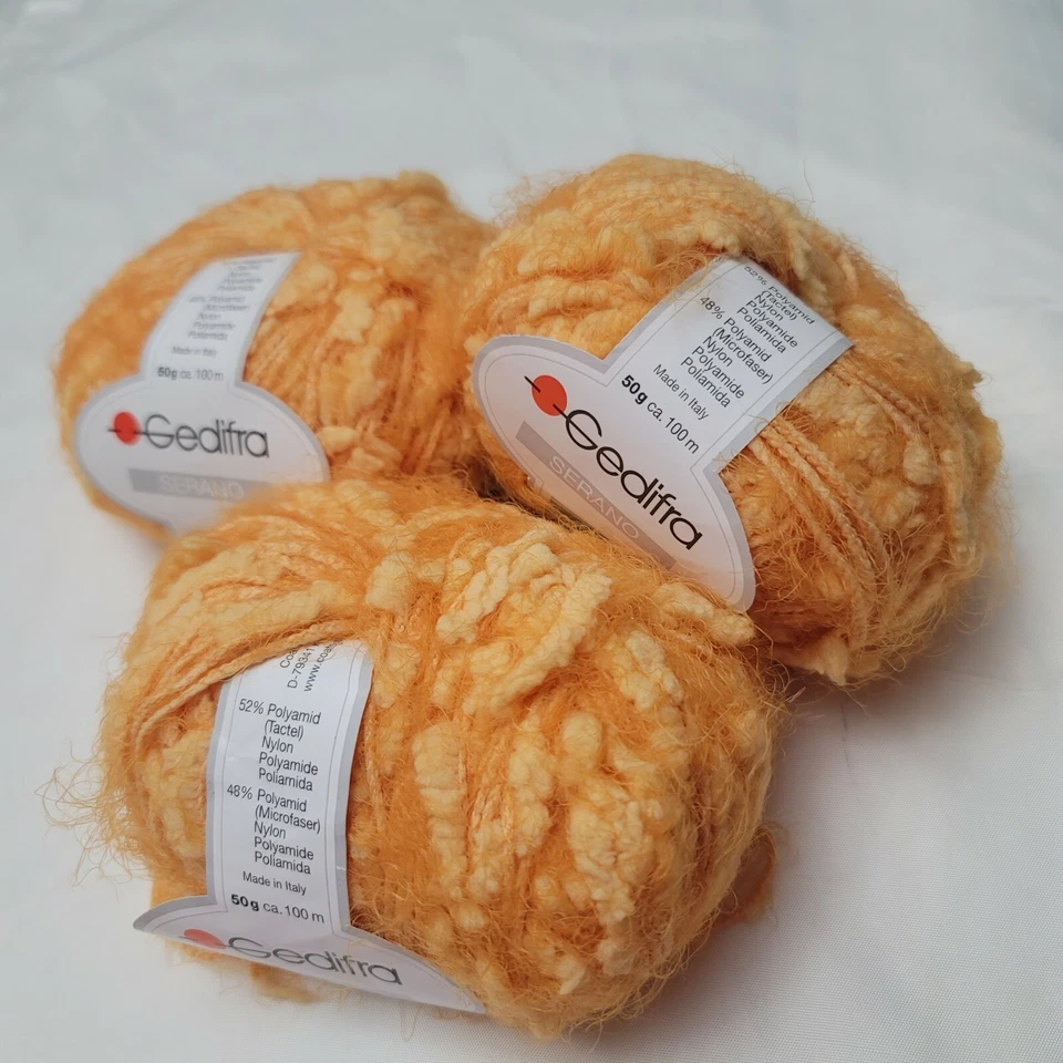 Gedifra Serano  Lot of 3 Skeins Soft Fuzzy Yarn Bright Orange Yellow 4407 - Image 2 of 4