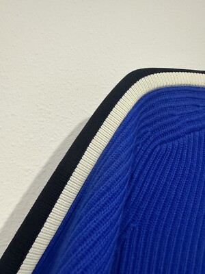 Tory Burch 100% Wool Striped Sleeve Crewneck Blue Val Sweater Sz S