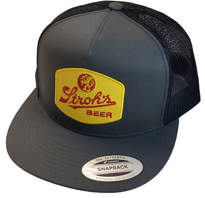 Stroh's Beer Patch on Yupoong Trucker Hat / YP Classics 6006 Charcoal/Black