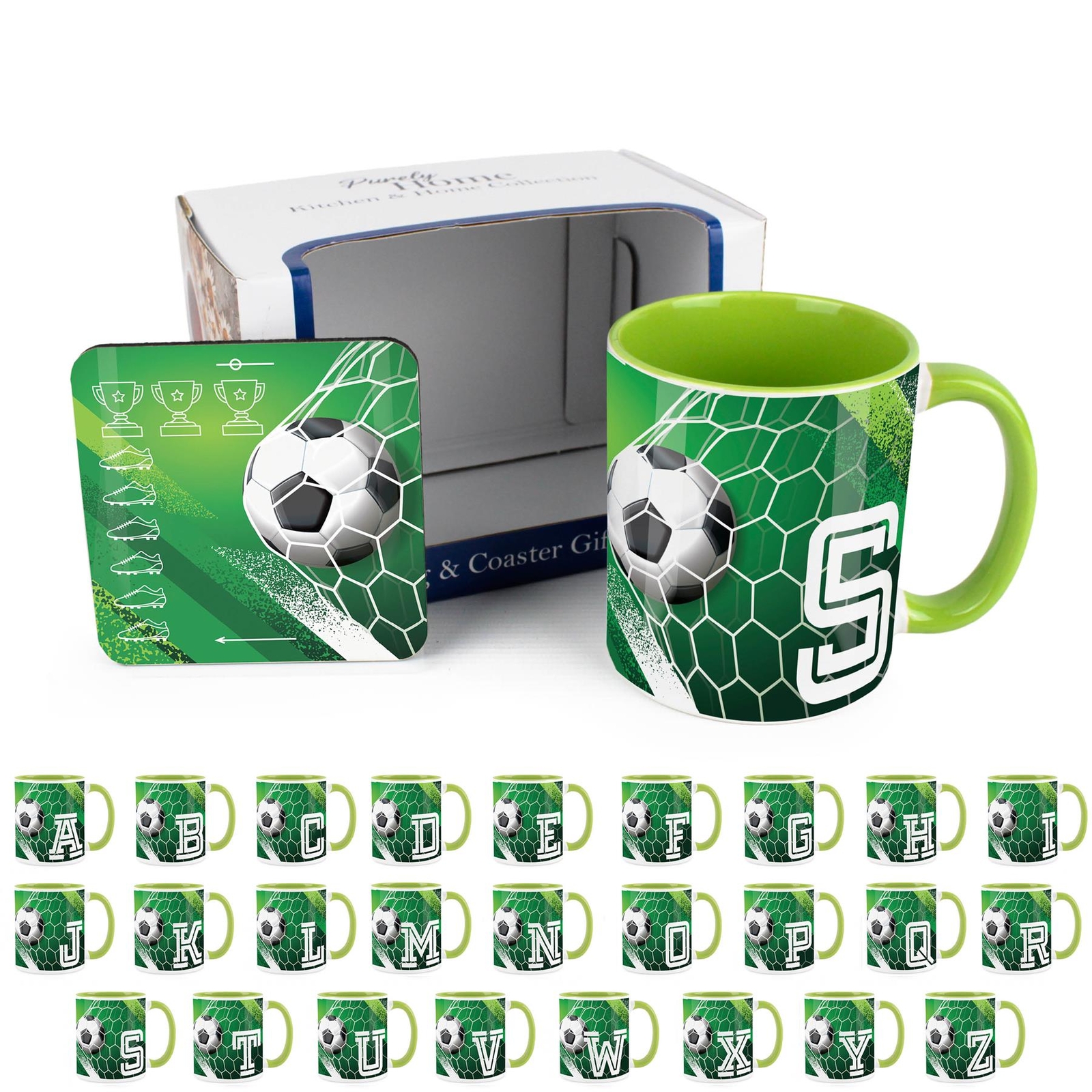 Football Letter S Mug & Coaster Gift Set - Ceramic Cup Present for Football Fans