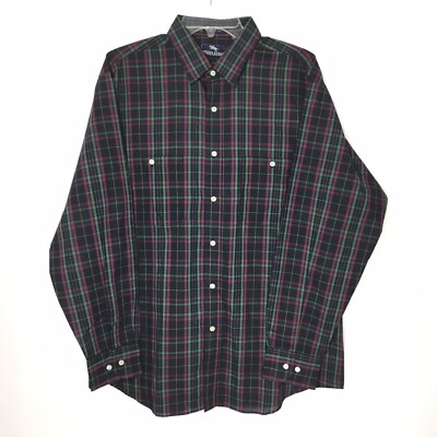 Steeplechase Shirt Mens Large Black Green Red Plaid Long Sleeve Button Up 