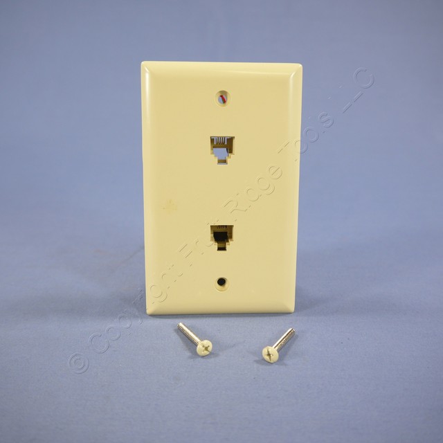 Cooper Ivory Flush Type 625B4 4 Conductor Two Telephone Jack Wallplate 