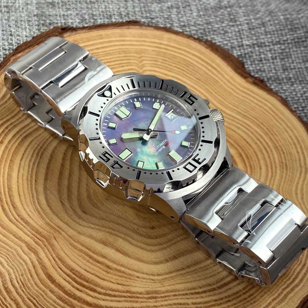 Shell Dial Watch 42mm Monster Watch MOP Shell Dial NH35 Automatic 200M Dive Watches Men ...