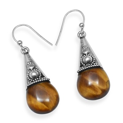 Tiger's Eye Gemstone 925 Sterling Silver Drop Dangle Earrings For Women KE-153