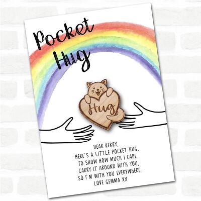 Lächelnde Katze Liebe Herz Regenbogen personalisiert Geschenk Taschenumarmung
