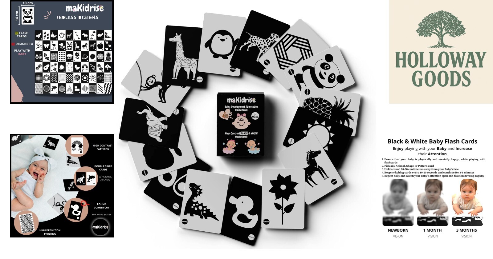 High Contrast Baby Sensory Cards - 30 Stimulating Visual Skill Tools for Infants