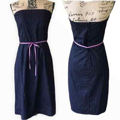 Pinstripe Strapless Dress with Tie Waist Womens size 7 Black Pink Knee  Length | eBay