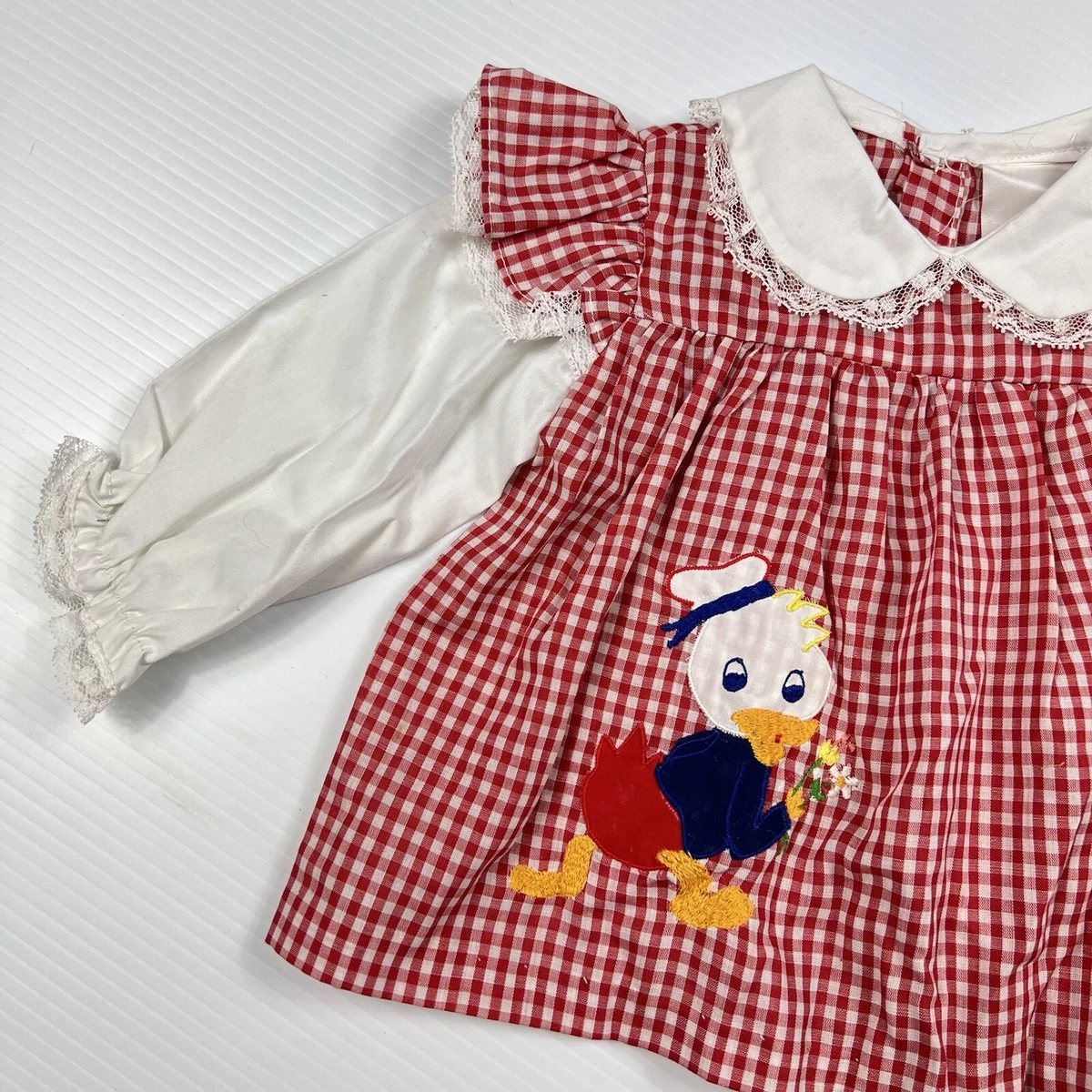 Vintage A Small Talk Creation size 1 dress peter pan collar red white check girl