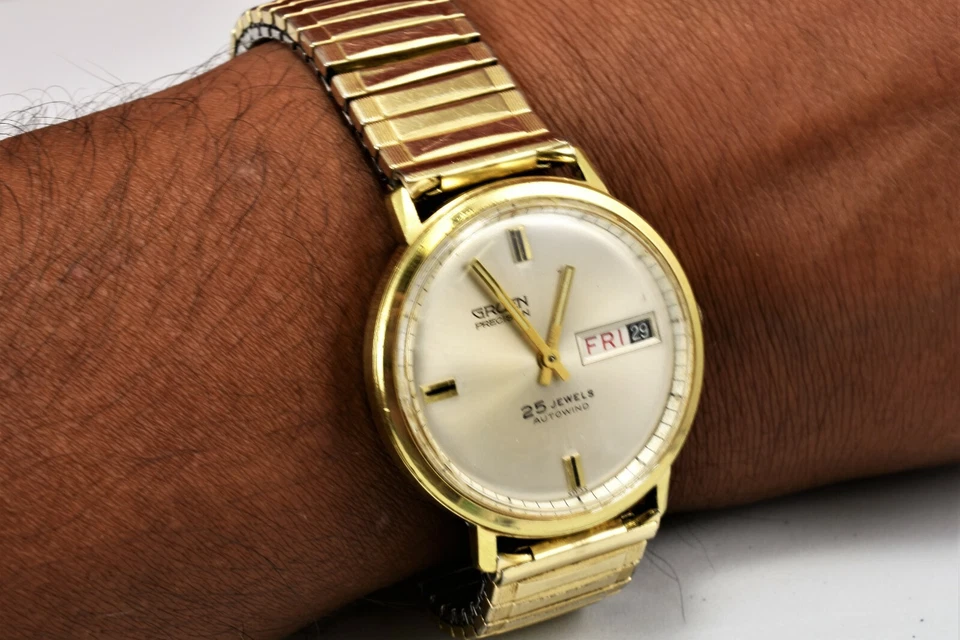Reloj Hombre De Colección 1950 Gruen PRECISIÓN 25 Joyas Cuerda Automática Oro 10K RPG Mantiene el Tiempo Foto 2 de 4
