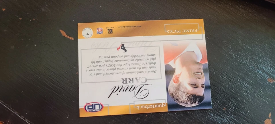 2002 Pacific Heads Up #7 David Carr Rookie Football Card  - Image 3 of 3