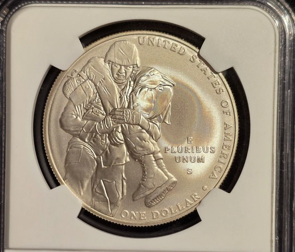 2011 S Medal of Honor Commemorative Silver Dollar MS70 NGC Jeppson Signed Label - Image 4 of 4