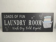 Laundry Room Wash Dry Fold Repeat- Funny Laundry Wooden Sign Decor 15.75 x 6"