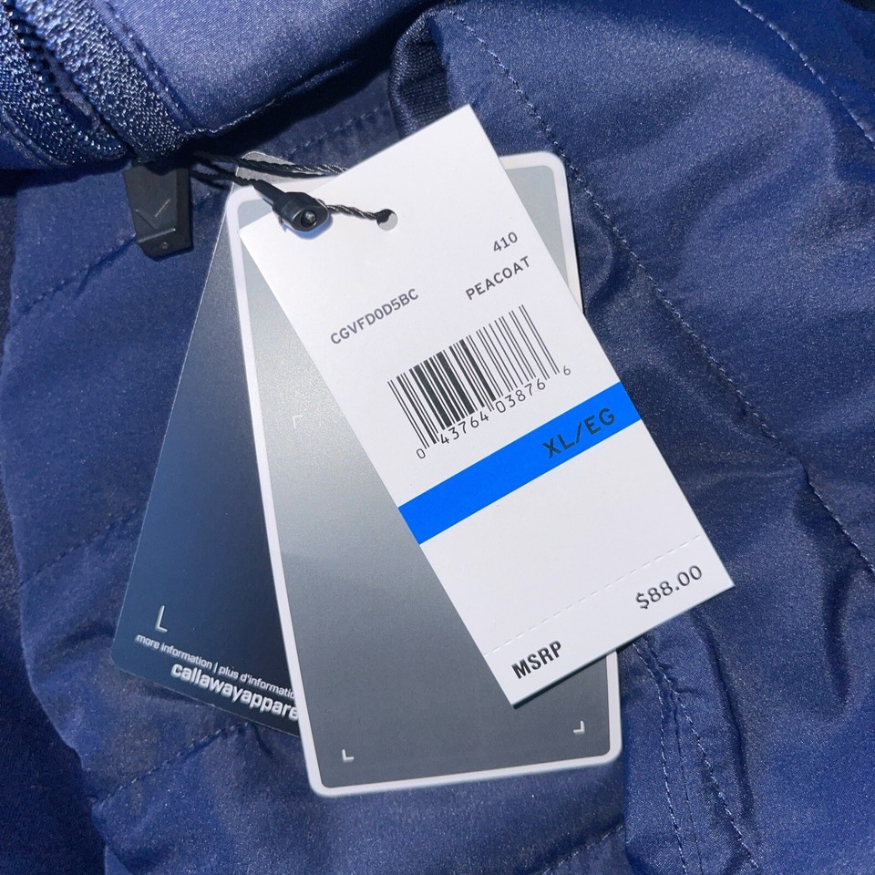 Callaway Jacket Men's sz XL Quilted Puffer Golf Vest Full zip Blue NWT