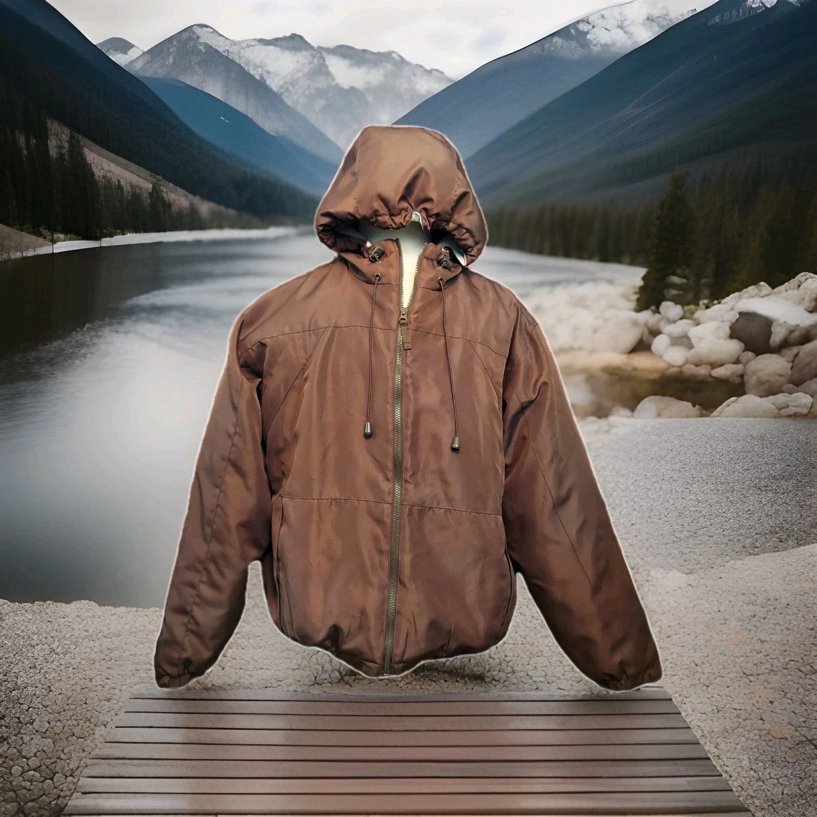 RedHead Men’s Brown Hooded Winter Jacket Large Zip Up Coat 6 Pockets Outdoor