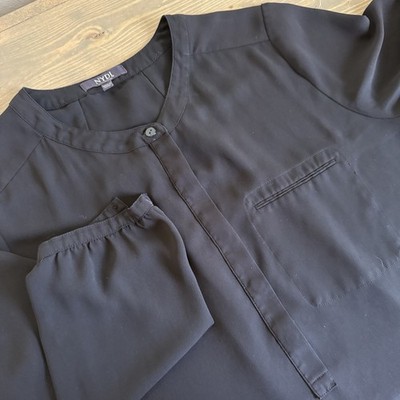 NYDJ Womens Medium Black 3/4 Sleeve Half Button Up Blouse Top