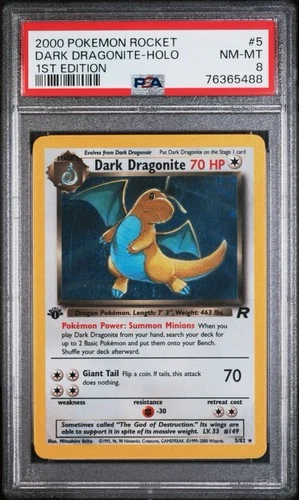 No Reserve PSA 8 2000 Pokemon Rocket 1st Edition #5 Dark Dragonite Holo RARE